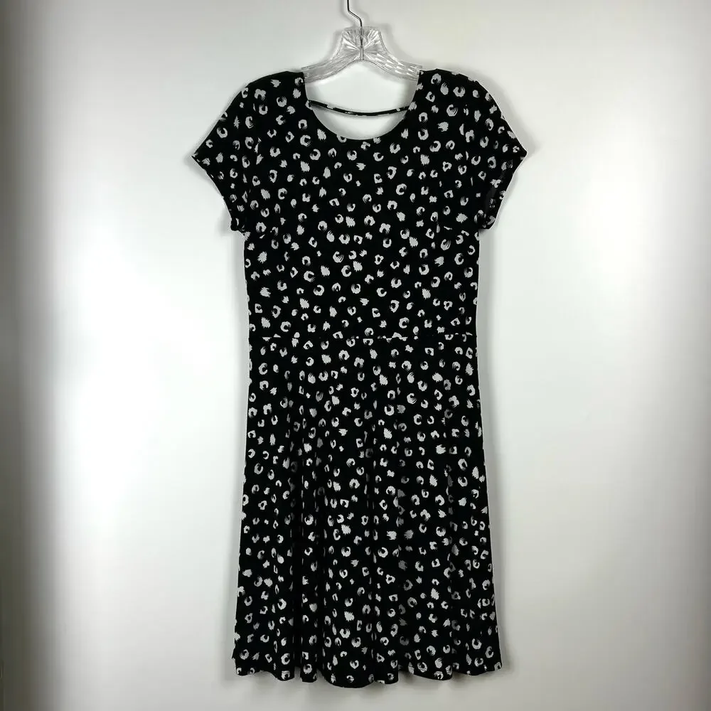 Gilli Nancy Faux Printed Black White Knee Length Dress Scoop Back Womens Sz L - Picture 3 of 11